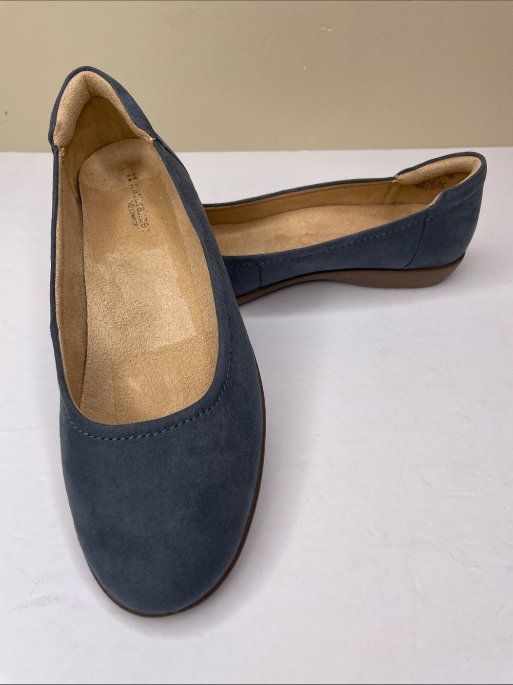 NATURALIZER Blue Faux Suede Balletcore Cushioned Insole Slip-On Flats 8W